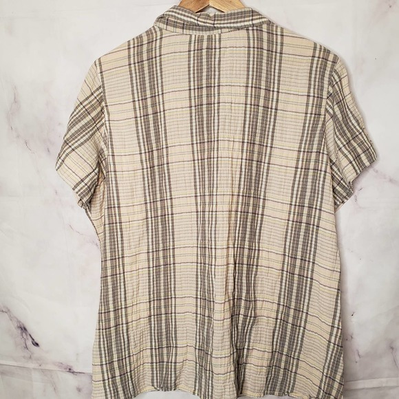 WOOLRICH Cotton Blend Plaid Button Down Short Sleeve Blouse XL - Picture 7 of 10